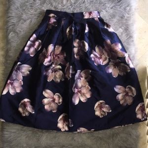 Navy blue & lavender floral midi skirt